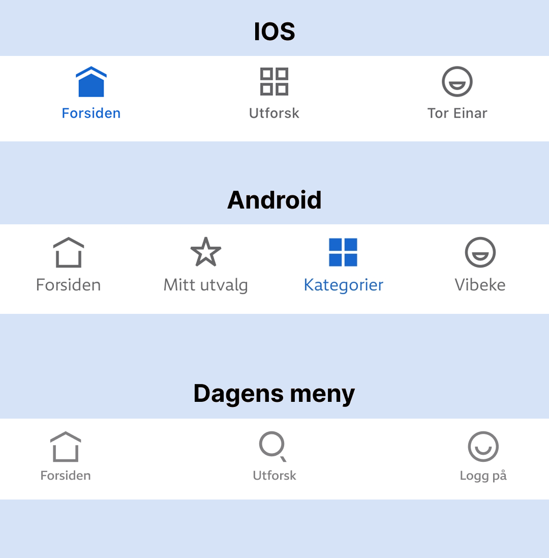 Bunnmenyer på iOS og Android