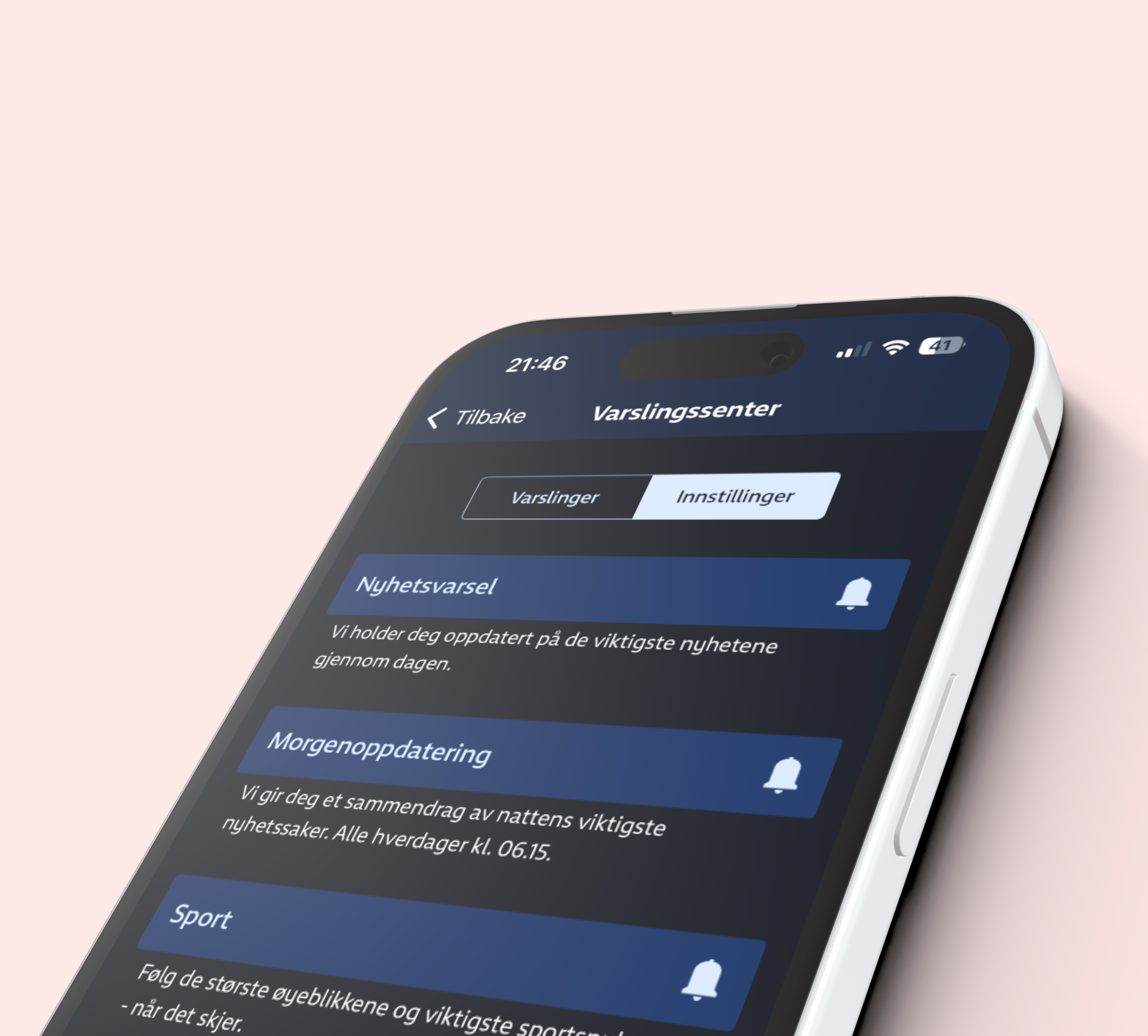 Varslingssenter, innstillinger for varslingstyper